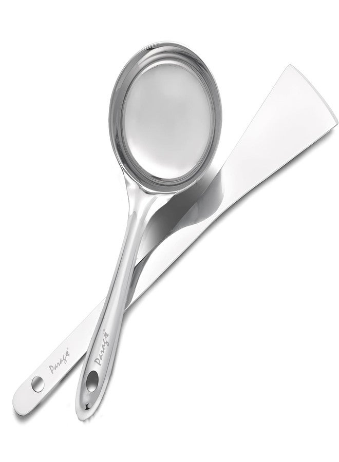 Parage 2 Pieces Stainless Steel Dosa Ladle & Turner/Palta Heavy Gauge | Dosa Making Spoon with Flat Base and Spatula | Kitchen Tools for Cooking (Size-20.5cm, 31.5cm, Silver) - Image 1